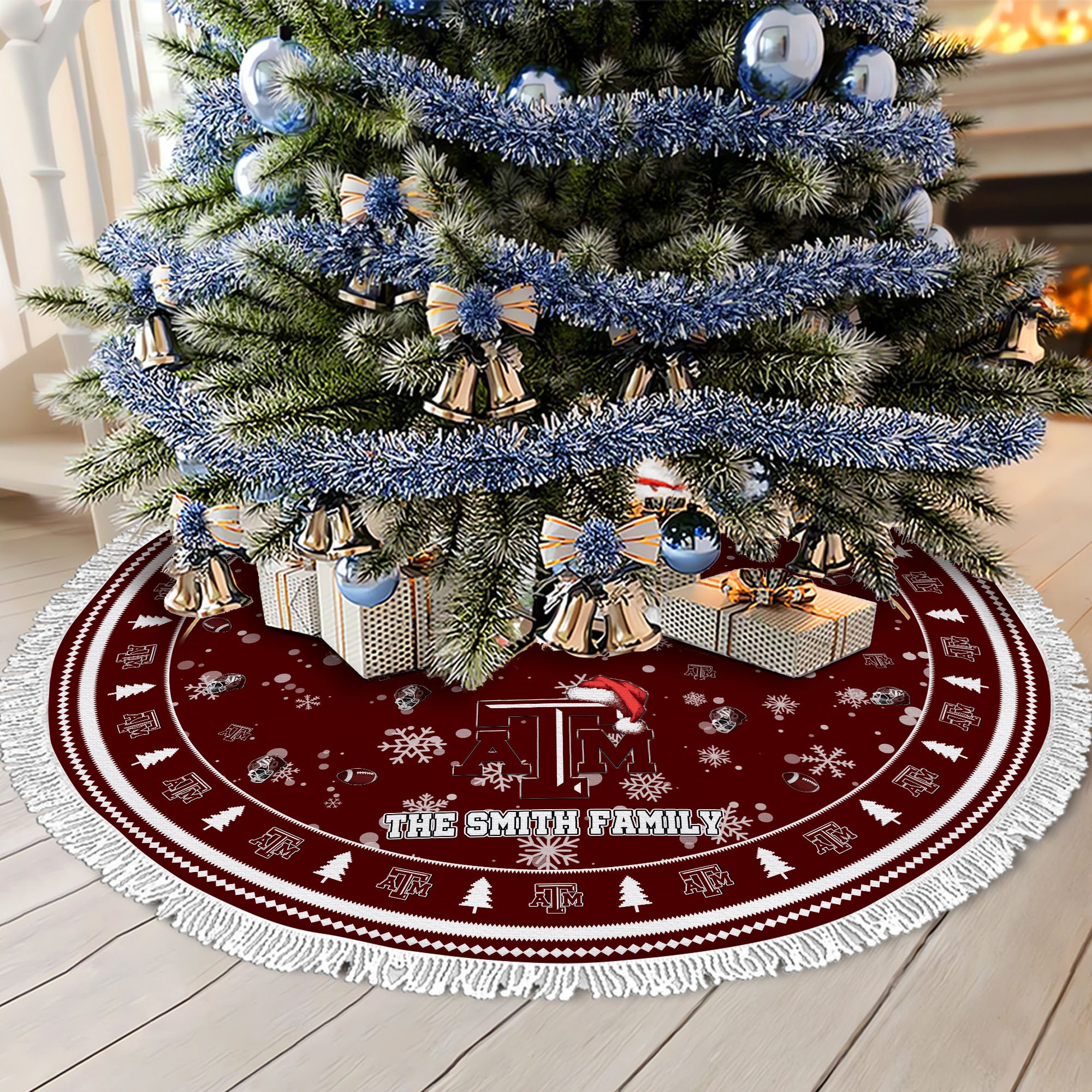 Texas A&M Aggies Tree Skirt Bordered Custom Family Name 2024 Version, Christmas Tree Skirt For Sport Fans, Christmas Decorations EHIVM-62778