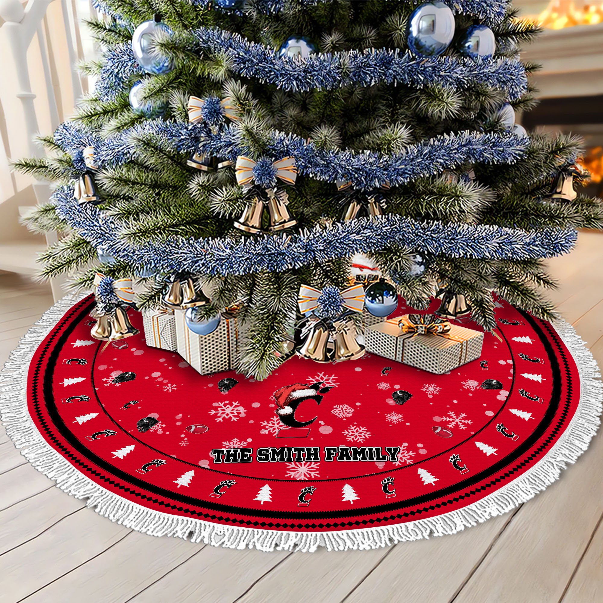 Cincinnati Bearcats Tree Skirt Bordered Custom Family Name 2024 Version, Christmas Tree Skirt For Sport Fans, Christmas Decorations EHIVM-62778