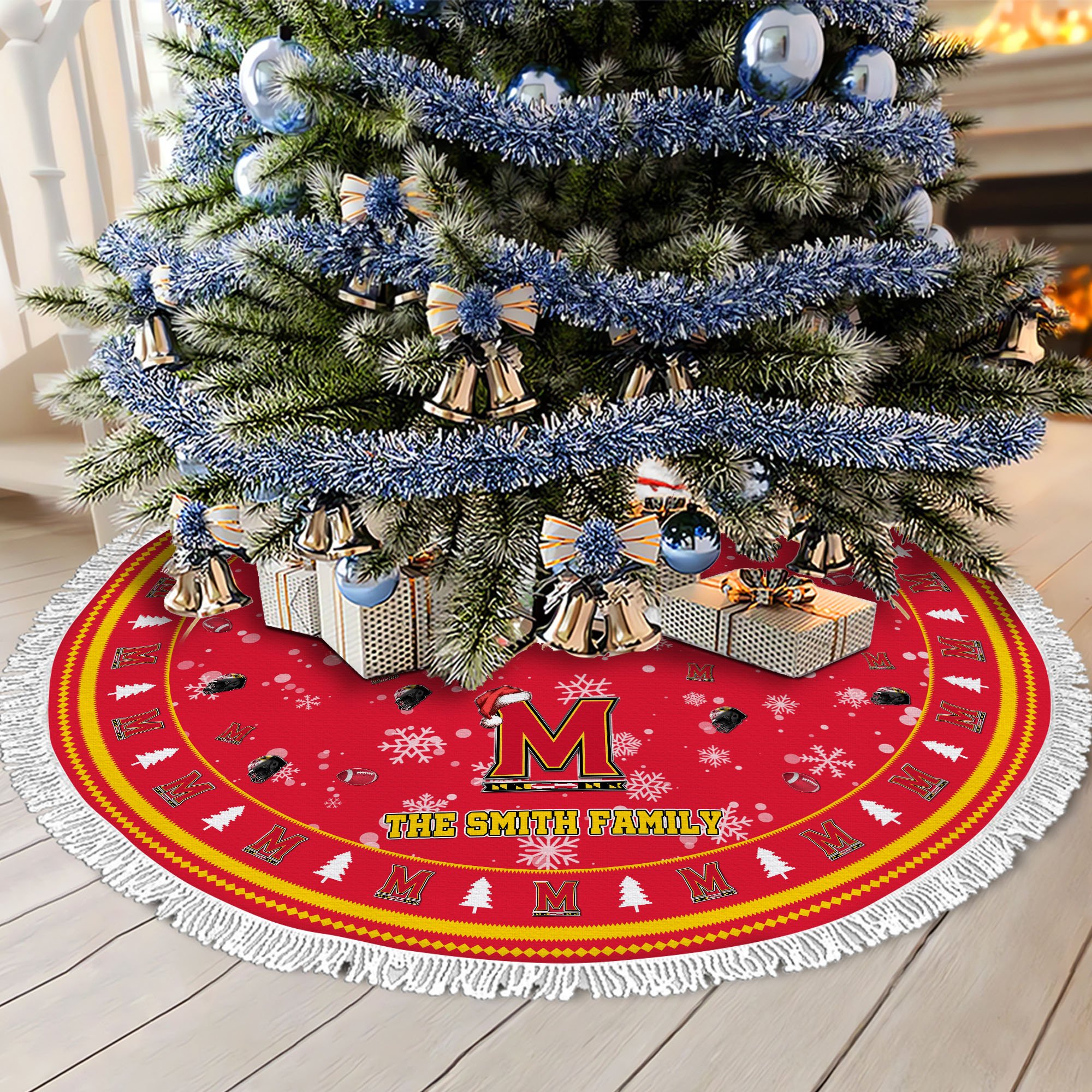 Maryland Terrapins Tree Skirt Bordered Custom Family Name 2024 Version, Christmas Tree Skirt For Sport Fans, Christmas Decorations EHIVM-62778