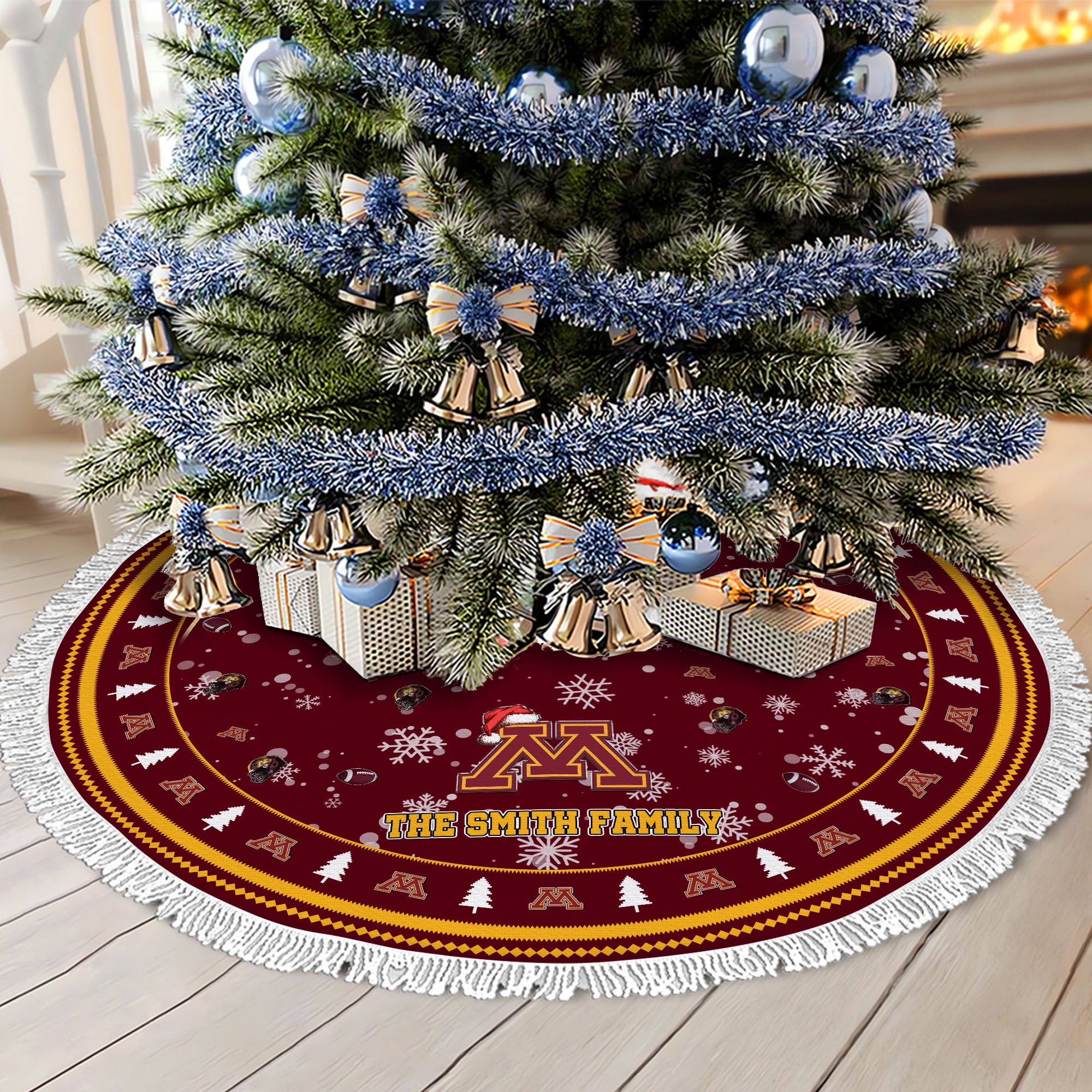 Minnesota Golden Gophers Tree Skirt Bordered Custom Family Name 2024 Version, Christmas Tree Skirt For Sport Fans, Christmas Decorations EHIVM-62778