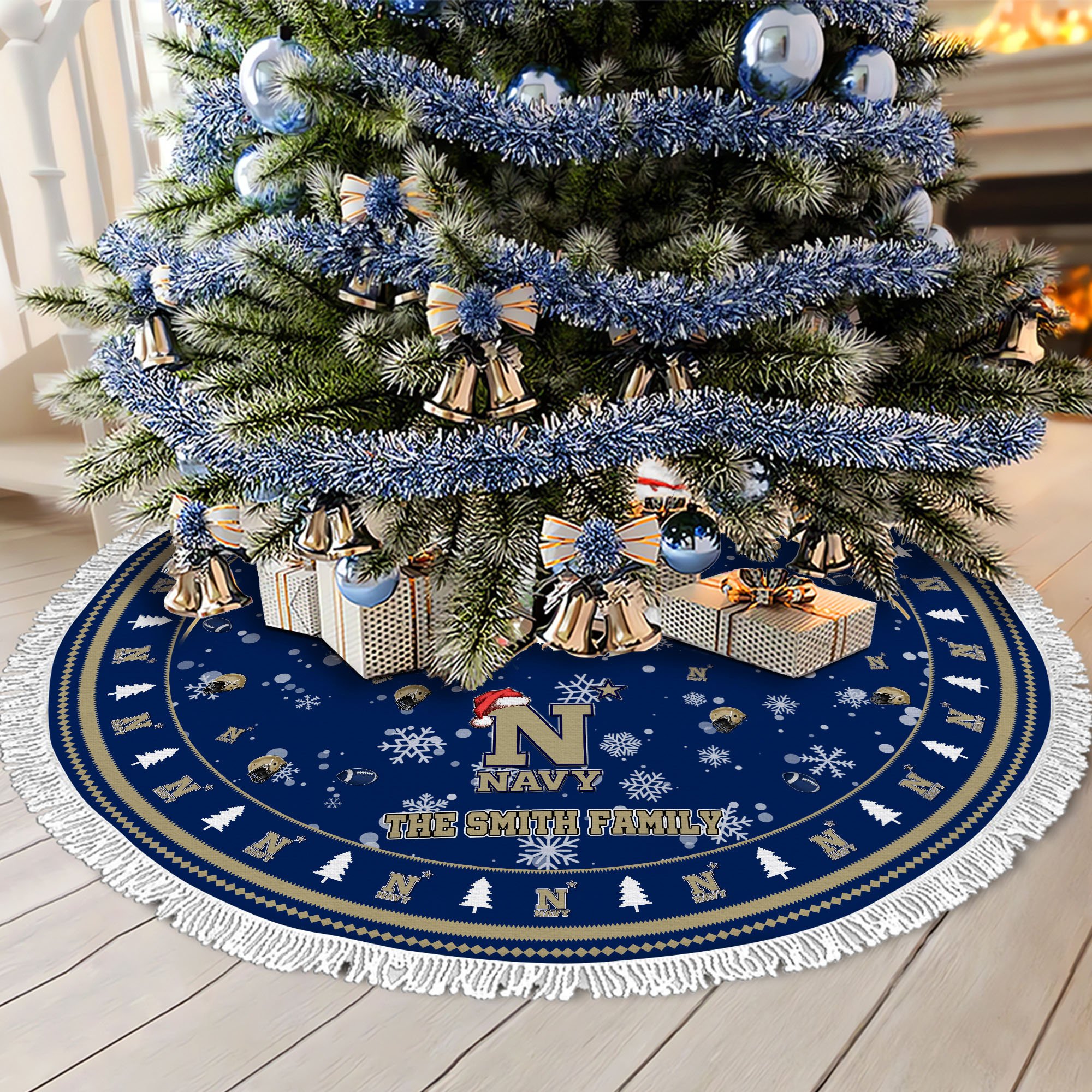 Navy Midshipmen Tree Skirt Bordered Custom Family Name 2024 Version, Christmas Tree Skirt For Sport Fans, Christmas Decorations EHIVM-62778