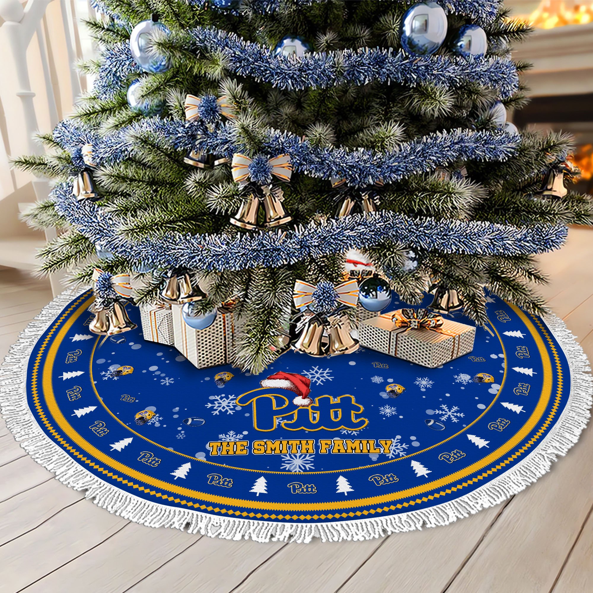 Pittsburgh Panthers Tree Skirt Bordered Custom Family Name 2024 Version, Christmas Tree Skirt For Sport Fans, Christmas Decorations EHIVM-62778