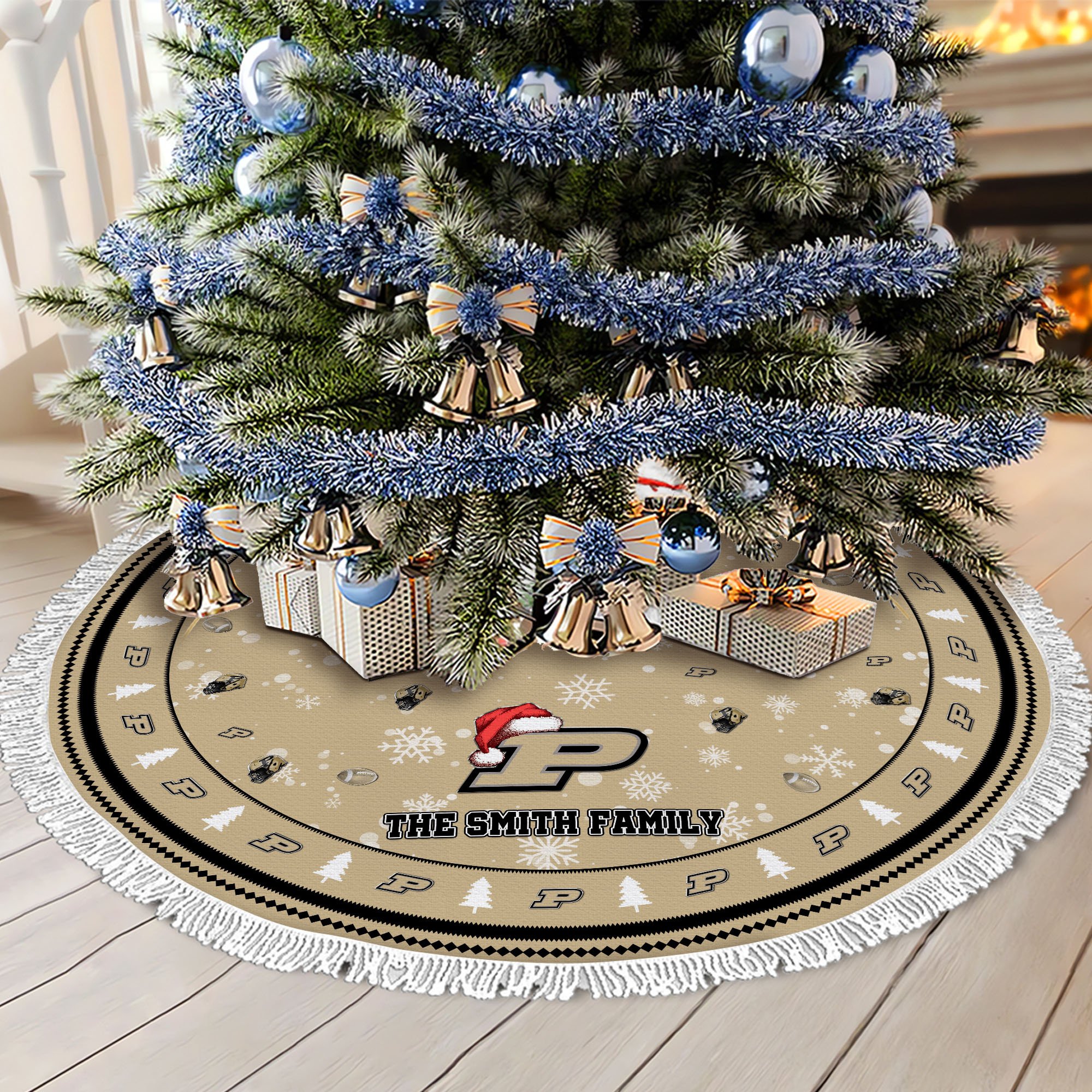 Purdue Boilermakers Tree Skirt Bordered Custom Family Name 2024 Version, Christmas Tree Skirt For Sport Fans, Christmas Decorations EHIVM-62778