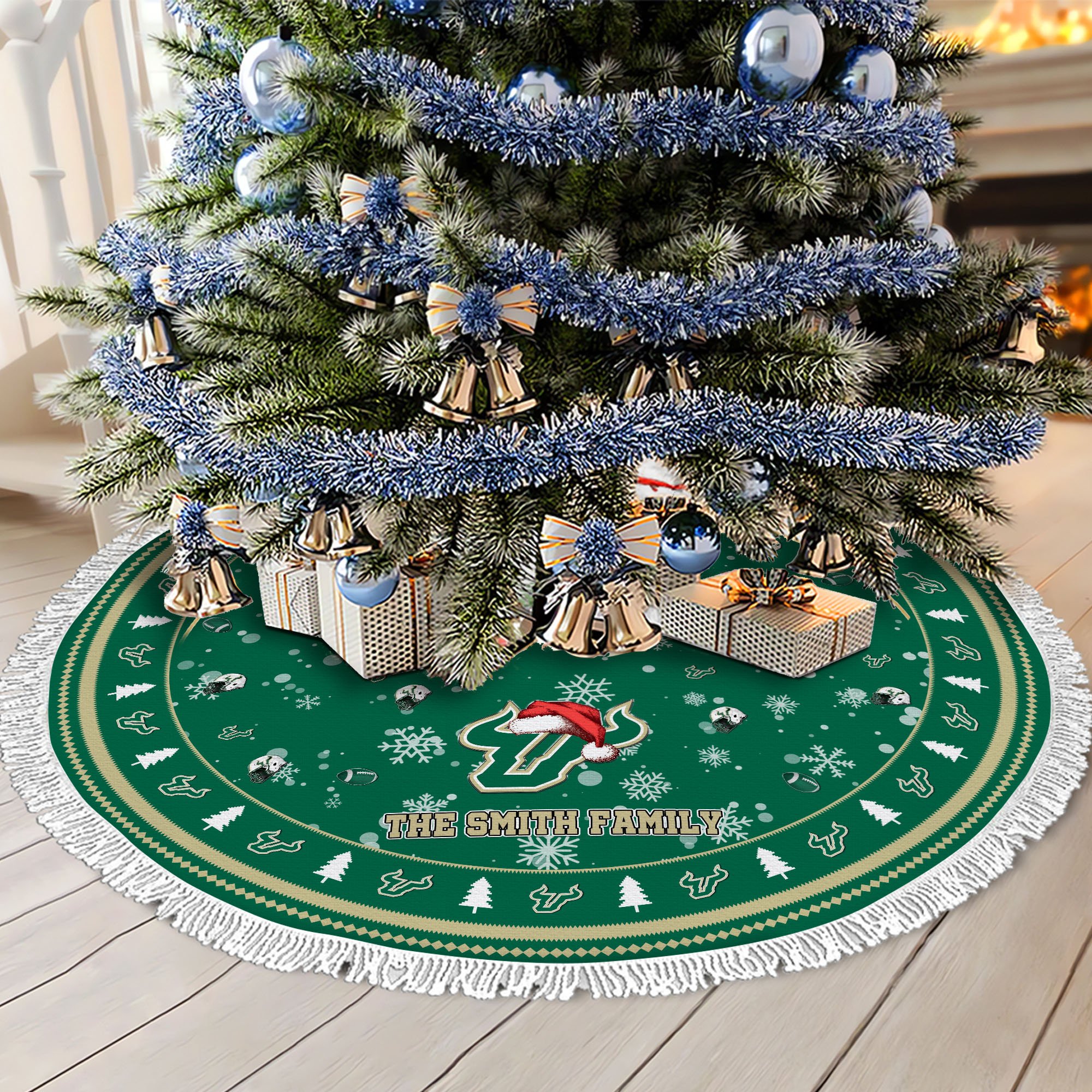 South Florida Bulls Tree Skirt Bordered Custom Family Name 2024 Version, Christmas Tree Skirt For Sport Fans, Christmas Decorations EHIVM-62778