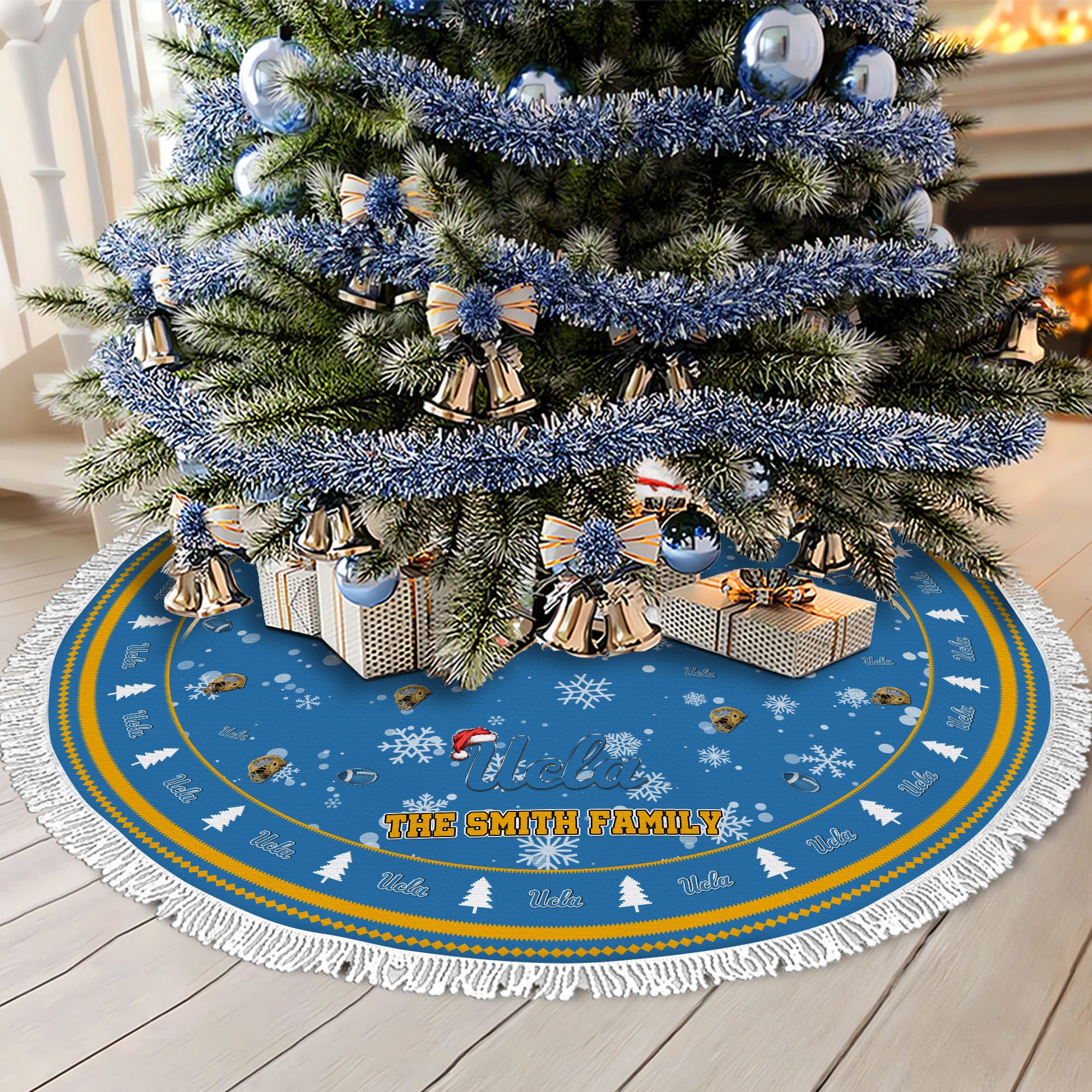 UCLA Bruins Tree Skirt Bordered Custom Family Name 2024 Version, Christmas Tree Skirt For Sport Fans, Christmas Decorations EHIVM-62778