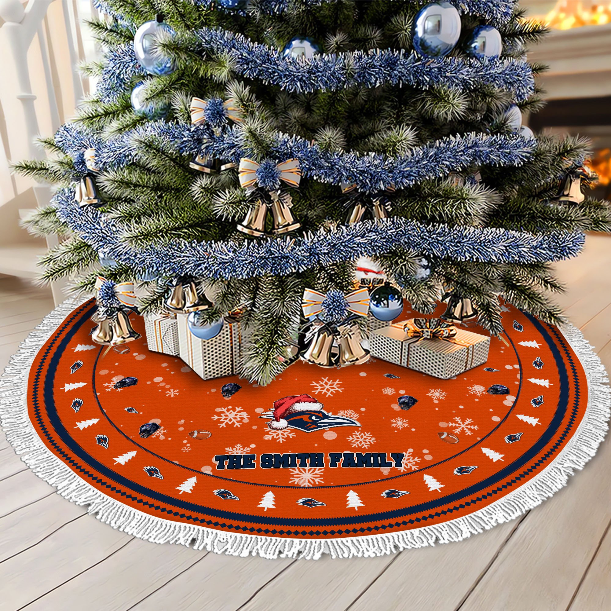 UTSA Roadrunners Tree Skirt Bordered Custom Family Name 2024 Version, Christmas Tree Skirt For Sport Fans, Christmas Decorations EHIVM-62778