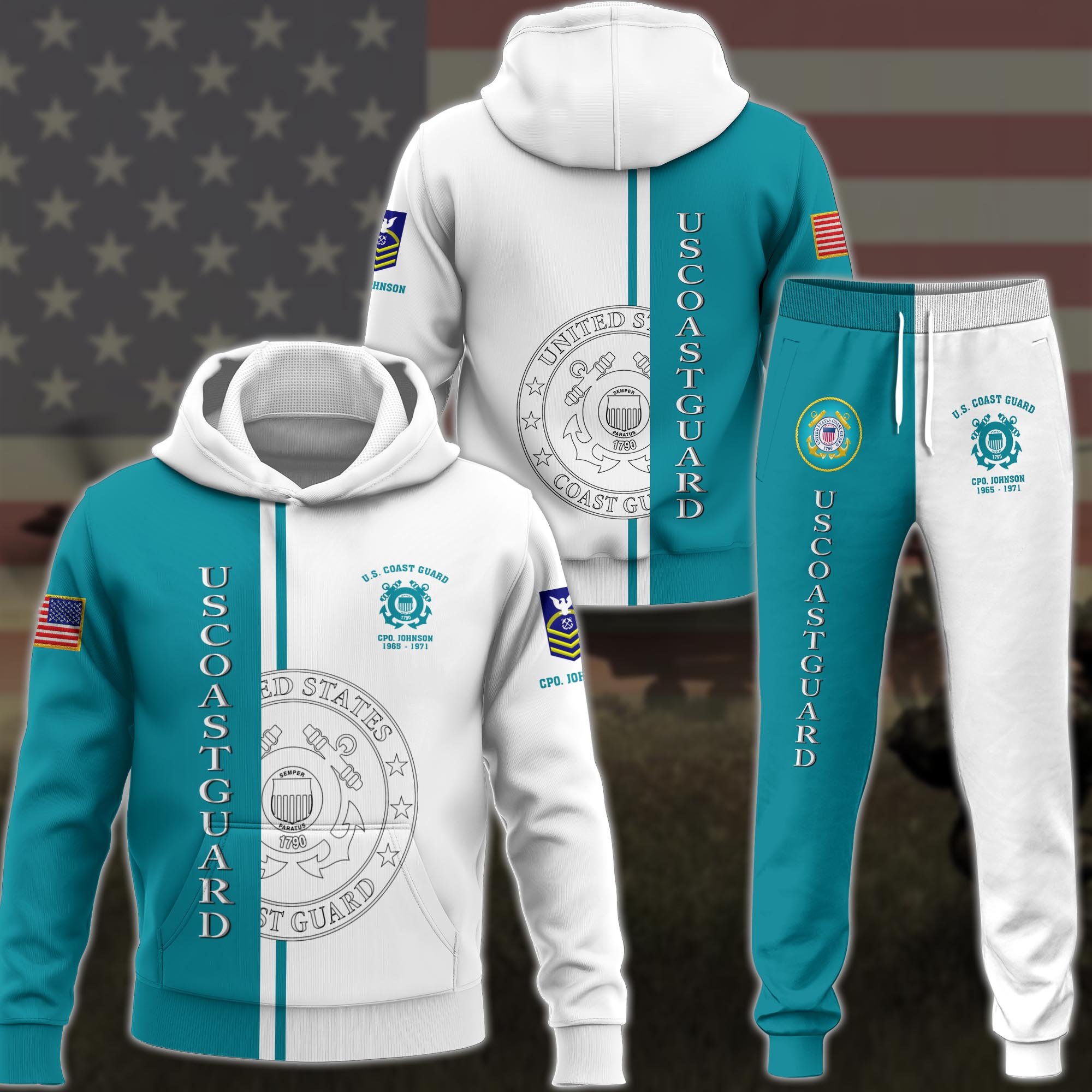 U.S. Coast Guard Hoodie And Jogger Custom Name,Year And Rank, Military Clothings, Military Gifts ETRG-62798