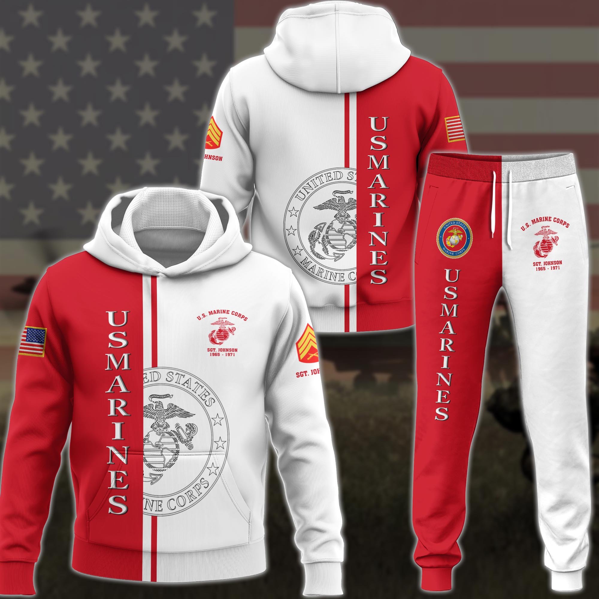 U.S. Marine Corps Hoodie And Jogger Custom Name,Year And Rank, Military Clothings, Military Gifts ETRG-62798