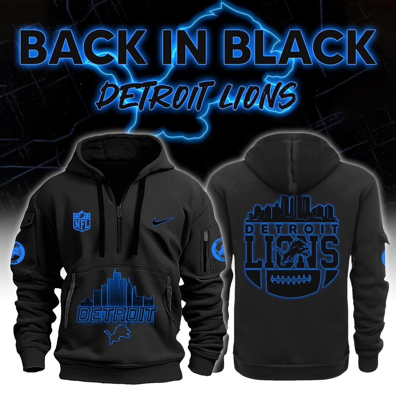 Detroit Lions Hoodie Sweatpants And Cap Custom Your Name, Sport Hoodie Shirt, FootBall Fan Gifts ETRG-63019