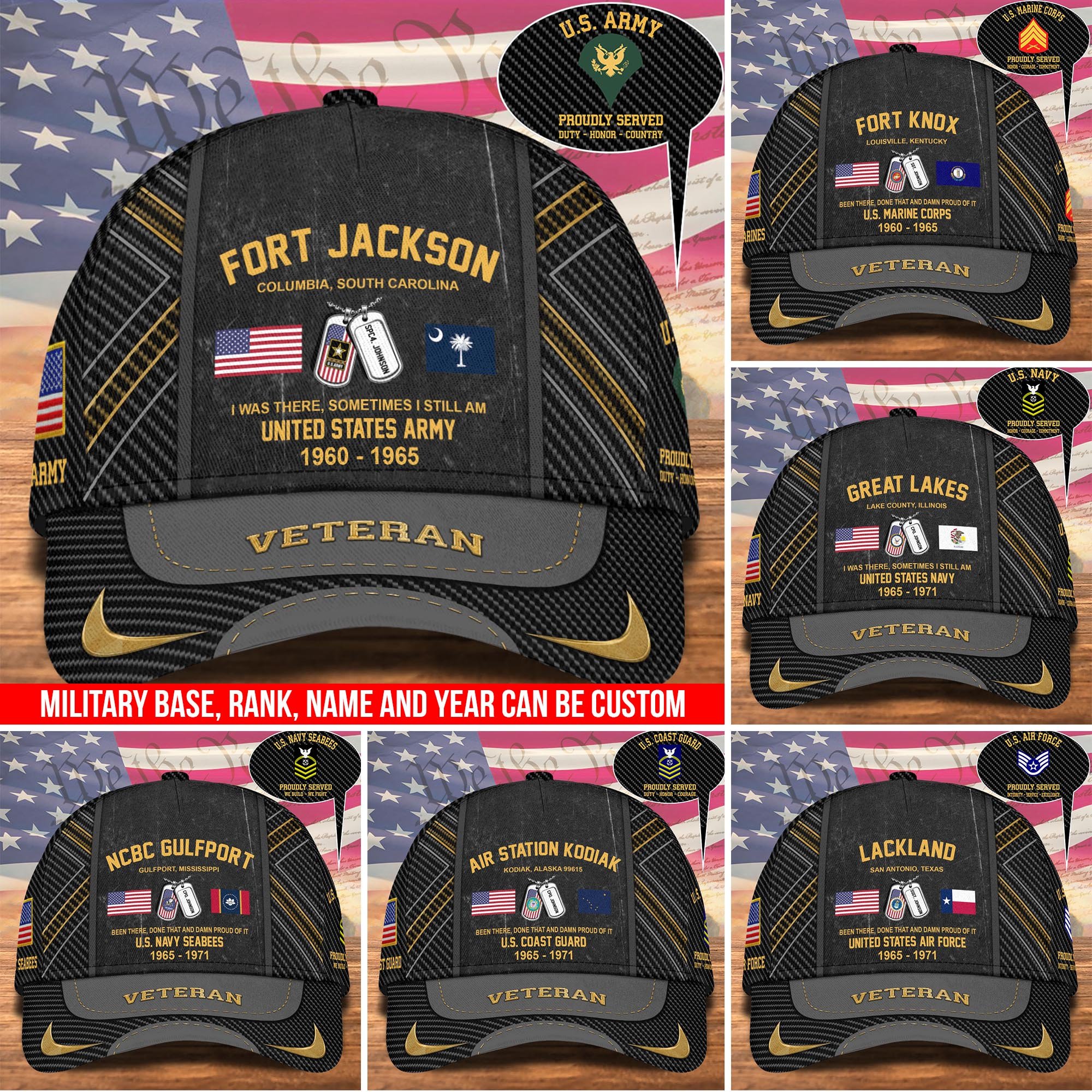 Military Veterans Custom Military Base, Name, Rank And Year, Cap For Veterans, Veteran Gifts ETRG-63067